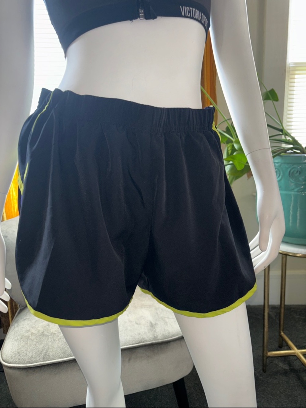 New Balance Black Athletic Shorts with Lime Trim